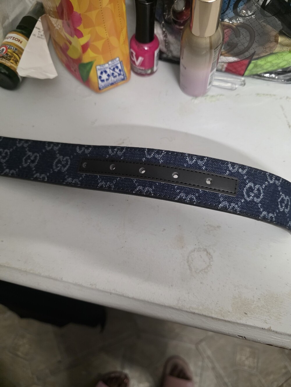 Denim And Black Leather Belt with Embossed Size Marking - Picture 3 of 4